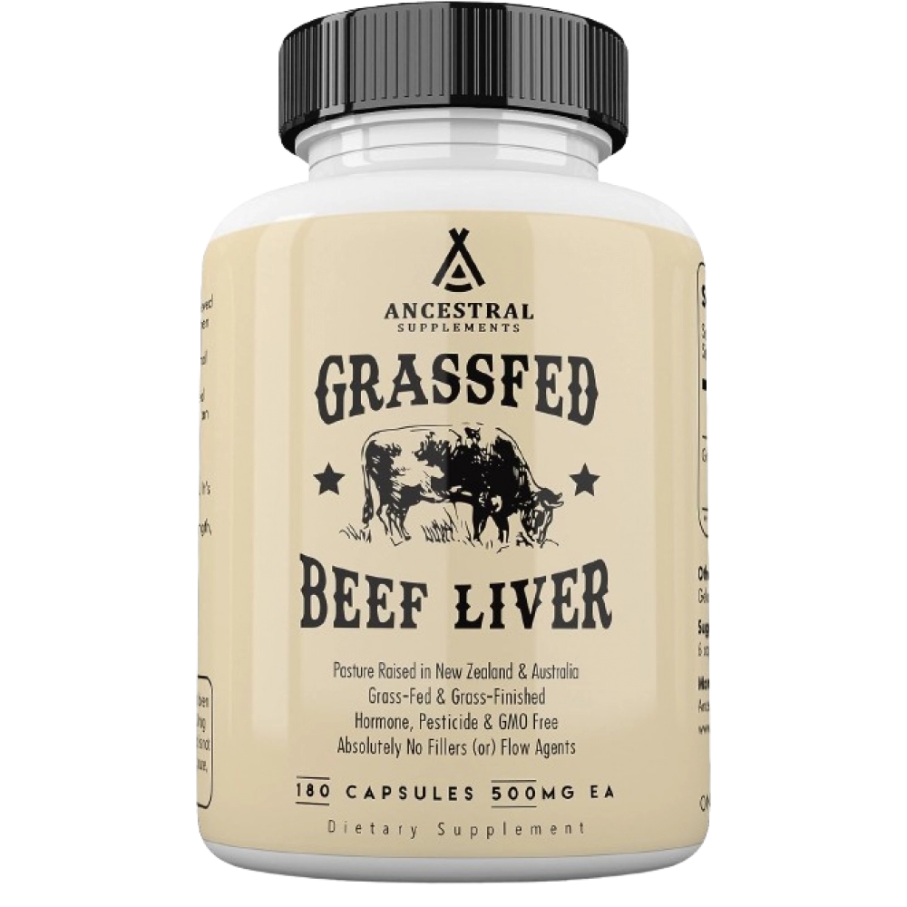 Ancestral Supplements Grass Fed Beef Liver Capsules, Supports Energy Production, Cleansing, Digestion, Immunity and Full Body Wellness, Non GMO, Freeze Dried Liver Support Supplement, 180 Capsules